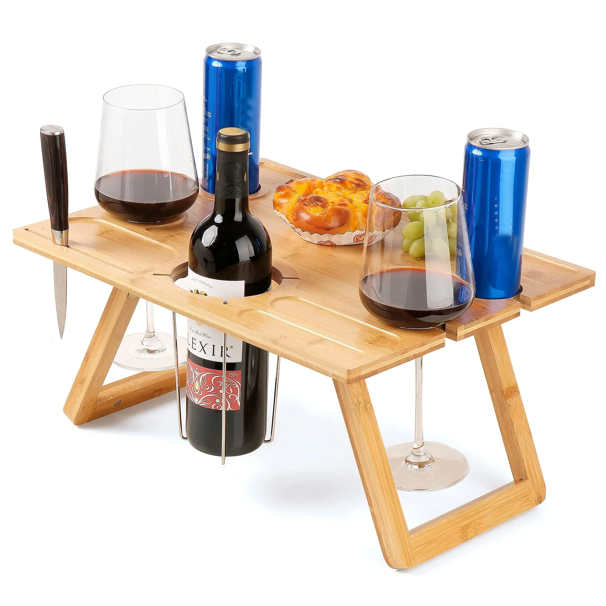 Portable Folding Wholesale Bamboo Picnic Table Wine, Picnic Table With Wine Holder