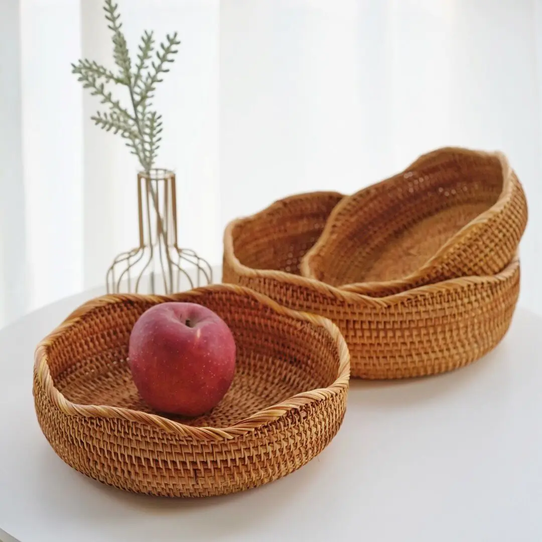 Natural Rattan Storage Basket Rectangular Woven Fruit Wicker Basket