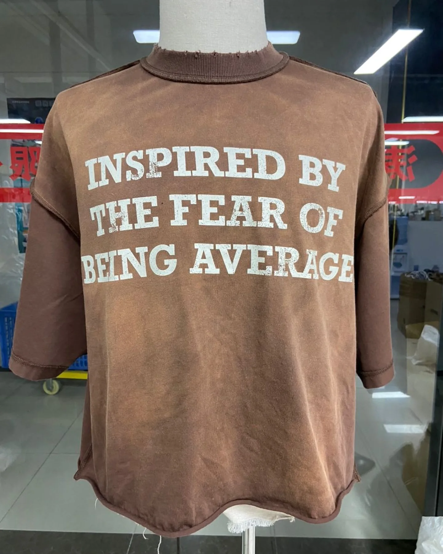Custom T-shirt Raw Hem Cotton French Terry Short Sleeve Mock Neck Tshirts Oversized Screen Print Sun Faded Acid Wash T Shirt Men gallery 8