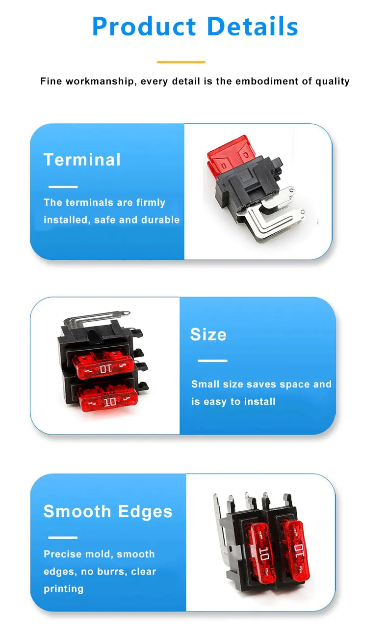 Double Triplet Tetrad PCB Mount Blade Fuse Holder with PA66 Material and Brass Terminal for Automotive Applications