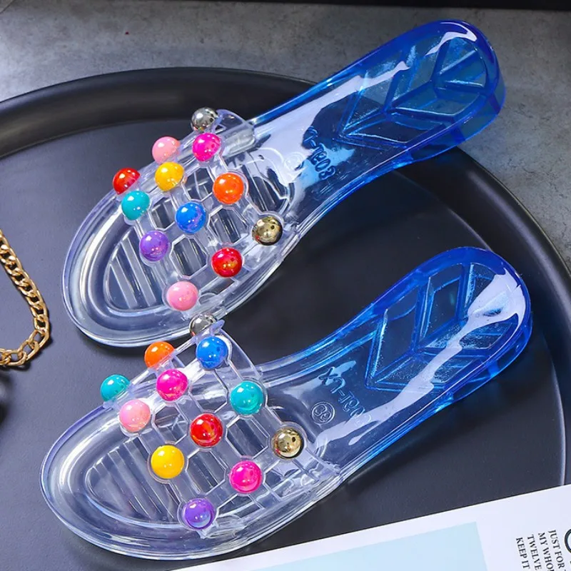 Горячая Распродажа тапочки-желе для детей и мам летние пляжные красивые тапочки с хрустальным помпоном детские сандалии фабрика обуви