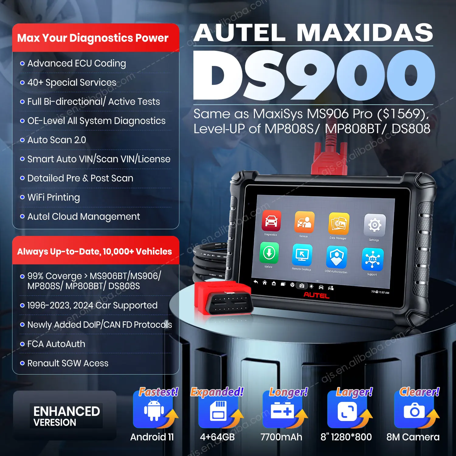 [US VERSION] Autel MaxiDAS DS900 Vehicle OBD2 Scanner Professional Engine Analyzer DS 900 DS808 Car Universal Diagnostic Tools