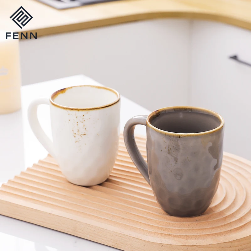 FENN Wholesale Spray Brown Color Spot Porcelain Mugs Supplier Mug Gift  Porcelain Mugs for Restaurant