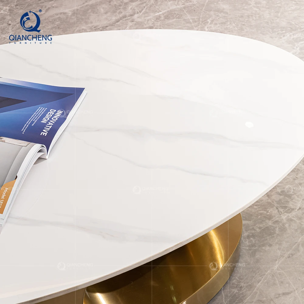 Dubai Design Coffee Table High-end Villa Custom Villa Hotel Home Furniture Oval Marble Stainless Steel Base Gold Center Table