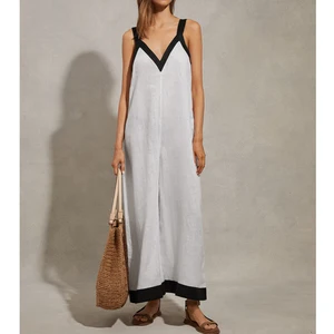 Customized Color Print Summer New Casual Spaghetti Strap Hot Sale Ladies Dress Contrast V-neck slip Dress Women Sexy Dress
