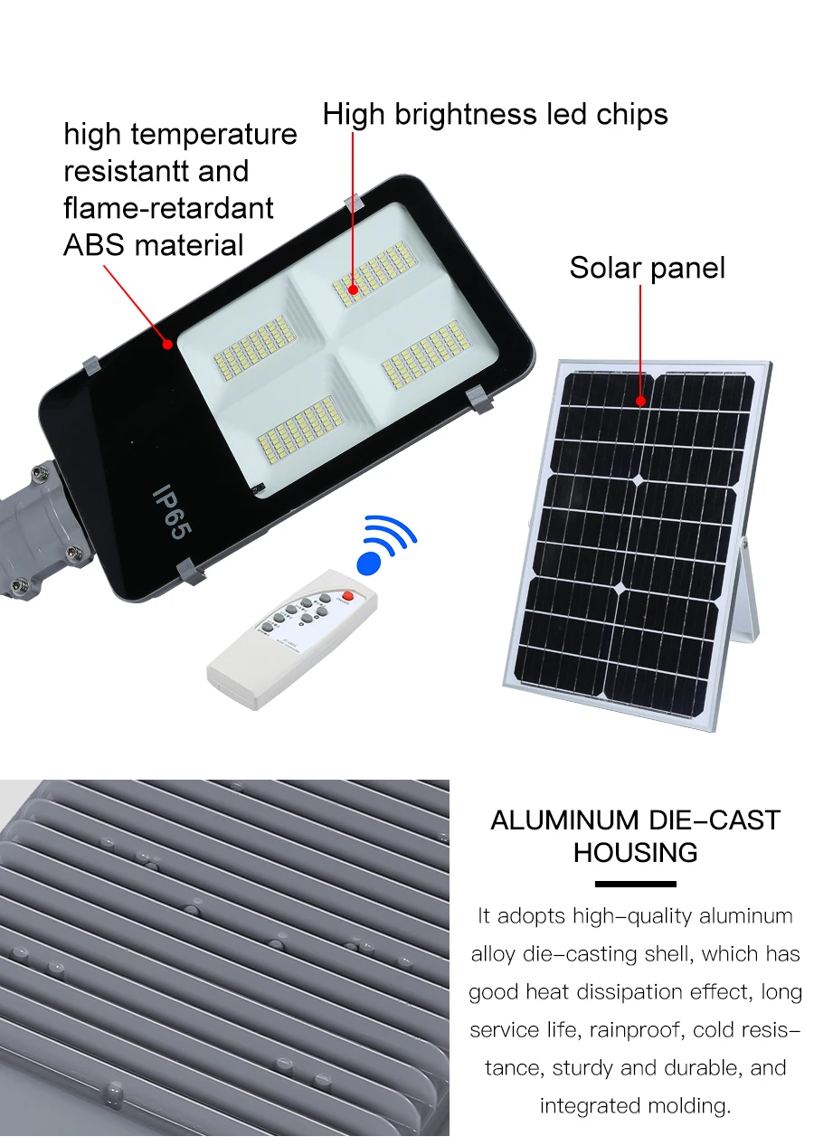 Die Casting Aluminum All In One Solar LED Street Light Mono Solar Panel High Heat Dissipation