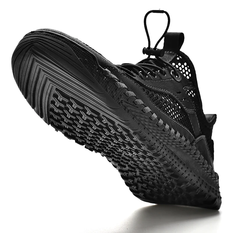 Four Season Factory Supply New Trend Hand Made Mesh Genuine Leather Men Casual Breathable Shoes