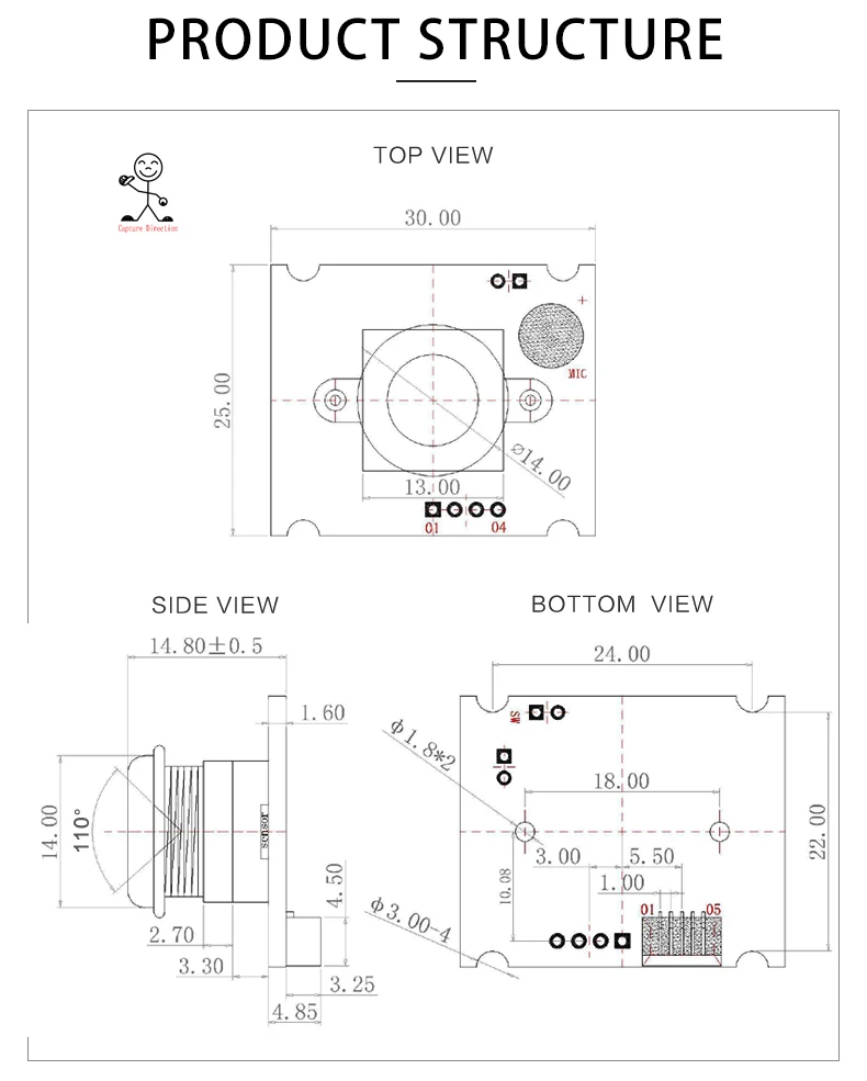 3MP 110 Degree Wide Angle Coms OV3660 Sensor Camera Ir global shutter camera module Support Microphone for face authentication