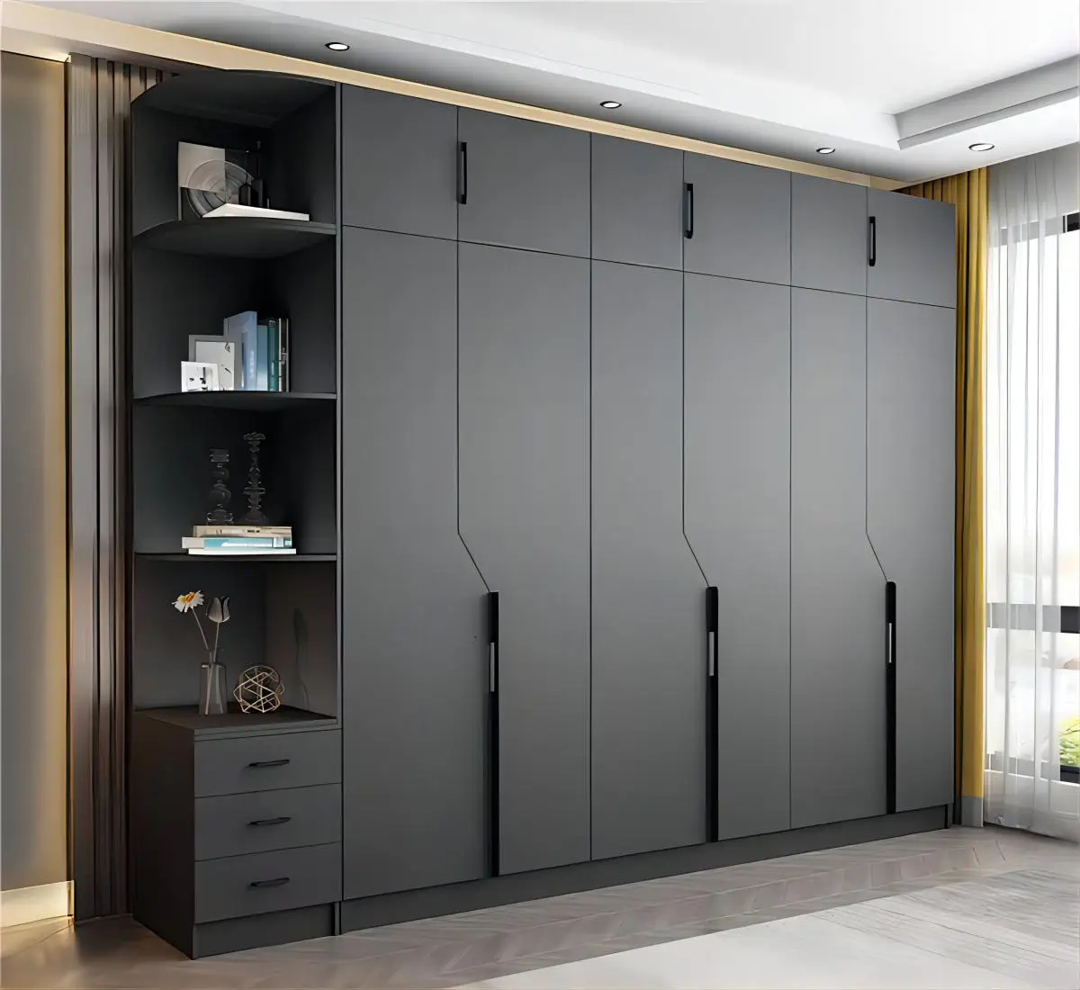 KEJIA Luxury Black Lacquer Sliding Door Wardrobe Bedroom Furniture Modern Wooden Wardrobes Bedroom Closet