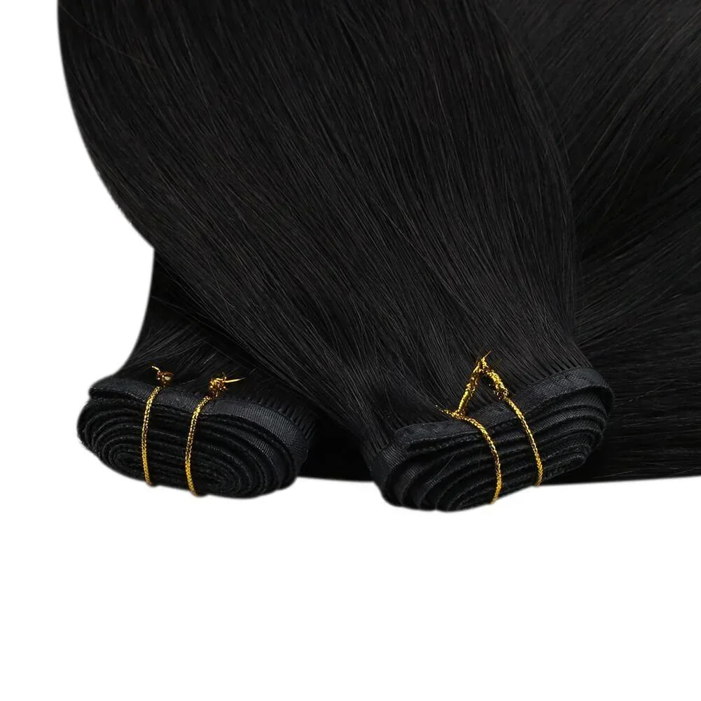 LaaVoo Extension per capelli con trama piatta in seta 100% veri capelli umani brasiliani 50 g/p Trama per capelli cucita in PU senza cuciture da 16-24 pollici di alta qualità_voghion.com