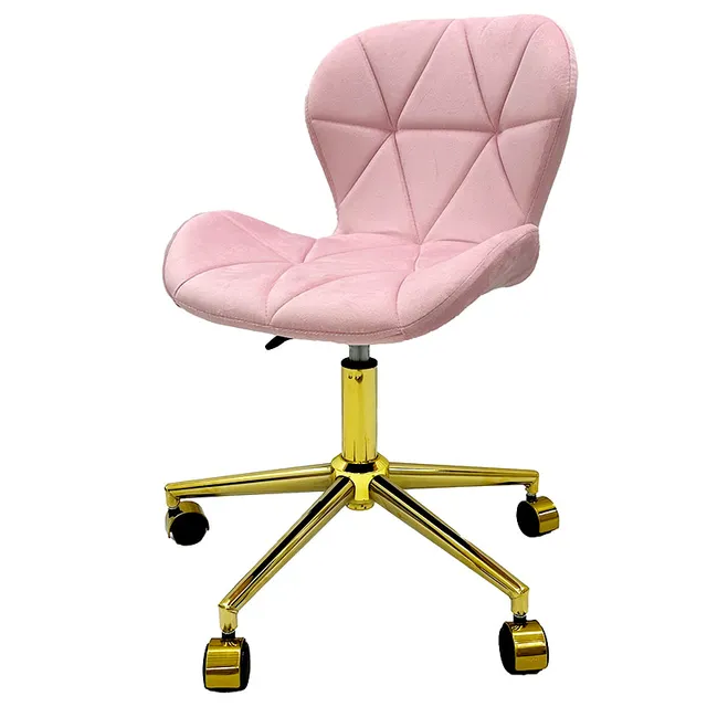 Professional Portable Modern Home Dining Dressing Swivel Metal Leg Wheel Pink Luxury Velvet Rotating Vanity Chair for Makeup