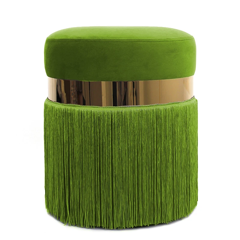 High Quality Living Room Furniture Velvet Designer Round Gold Ottomans Modern Pouf Cushion Stool with Tassels