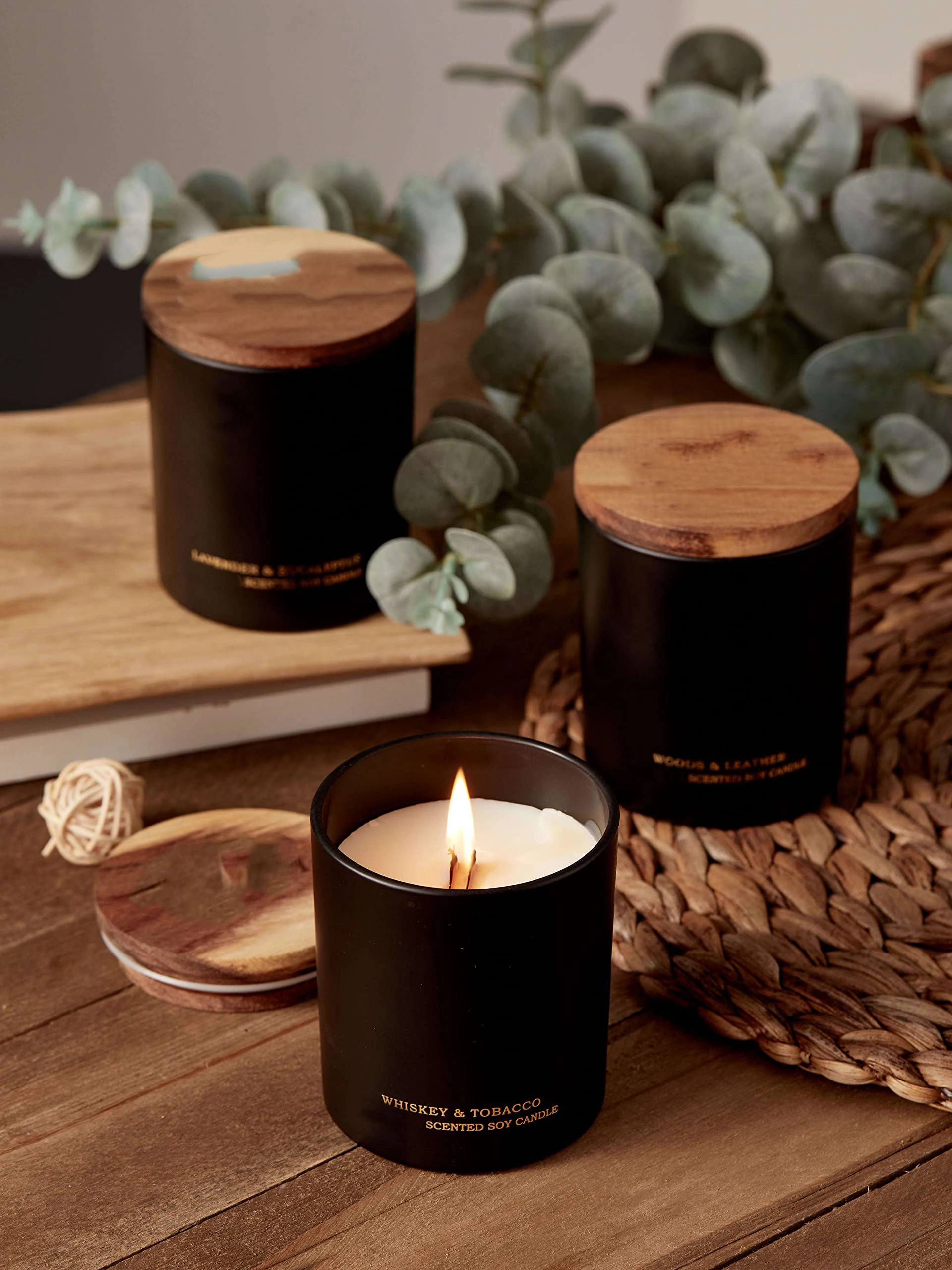 Aromatherapy 8oz Lavender & Eucalyptus Candles For Men Wood Wicked