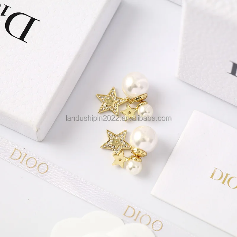 Luxury Designer Earrings Famous Brand D Star Pearl Stud Earring Gold