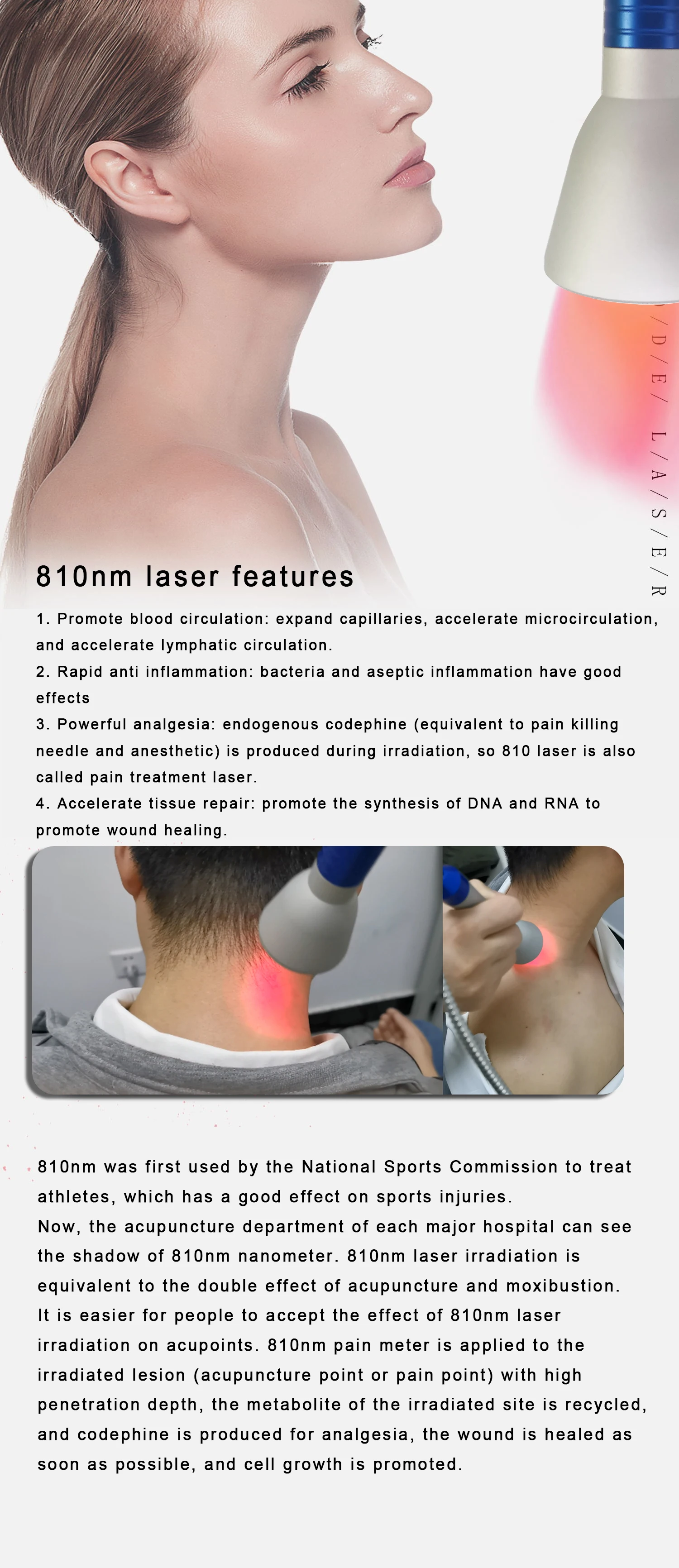 Fornecimento de fábrica de fisioterapia a laser 980 nm 810 nm para alívio da dor no ombro, joelho, redução da dor corporal, dispositivo de laser de diodo