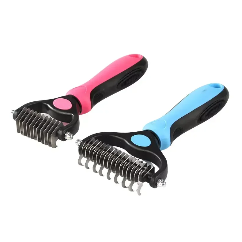 Double Sided Shedding Brush,Dematting Undercoat Rake Dog Hair Comb,Pet