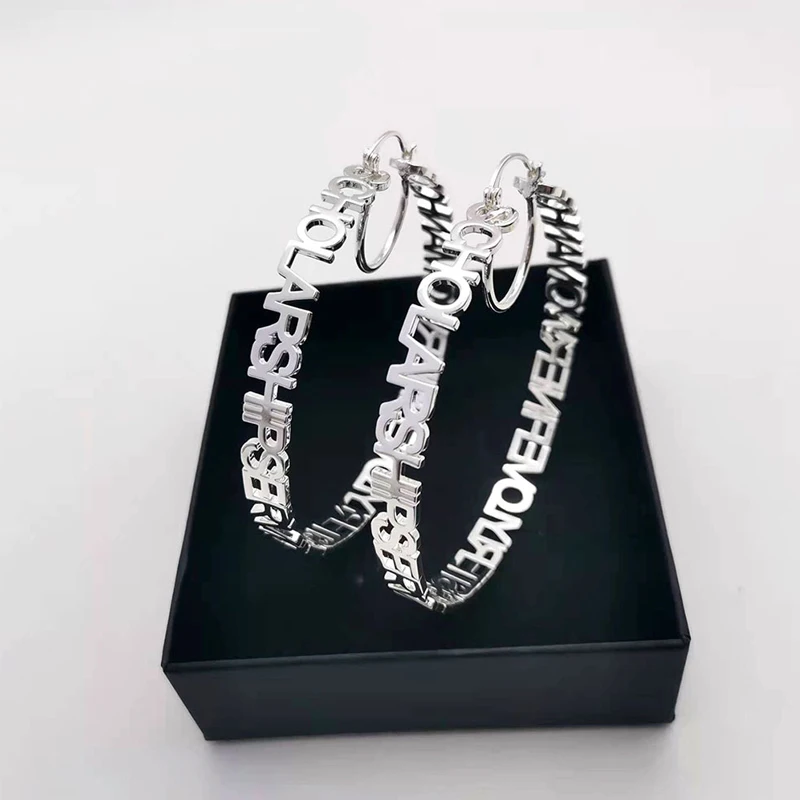 Custom Name Hoop Earring 18K Gold Stainless Steel Personalized Fashion Women Nameplate Alphabet Letter Big Circle Large Earrings