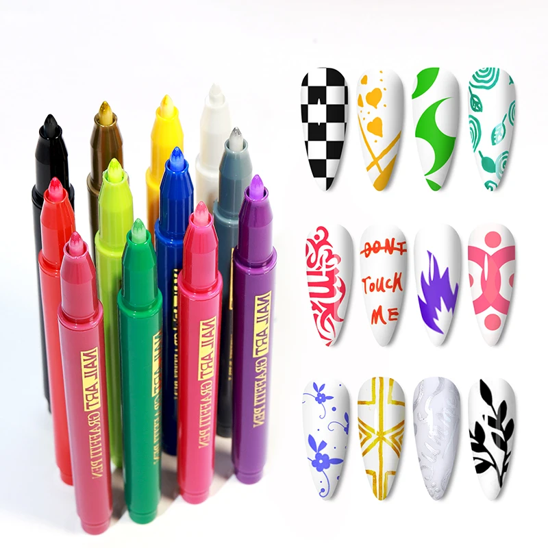 12 Colors Nail Graffiti Pen Waterproof Drawing Painting Diy Flower Fast