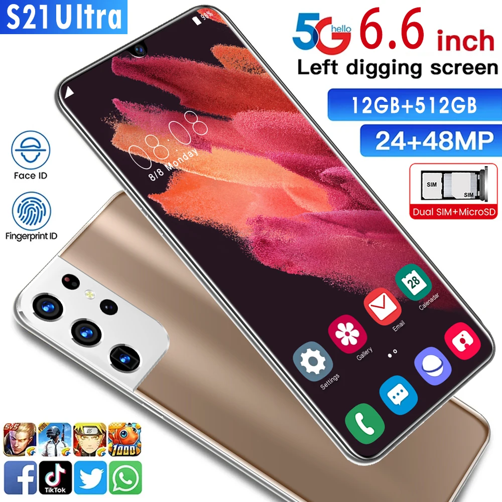 Смартфон 6,7 дюймов S21 U 5g 12 Гб + 512 ГБ 5800 мач покупок онлайн сотовый телефон Hd 1440x3200 24mp + 48mp Android мобильных телефонов