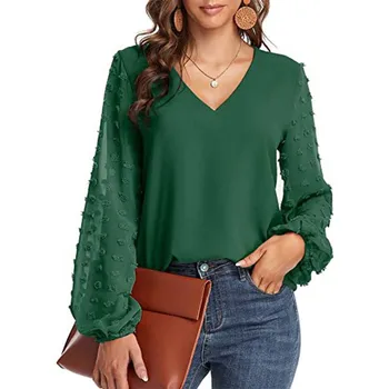 blouse women tops 2022 Spring Fashion V Neck Long Sleeve Elegant Office Work Shirts Tops Lady Plus Size Casual Chiffon Blouses