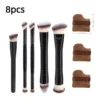 5 brochas de maquillaje de doble cabezal - negro - 3 borlas para polvo de curry
