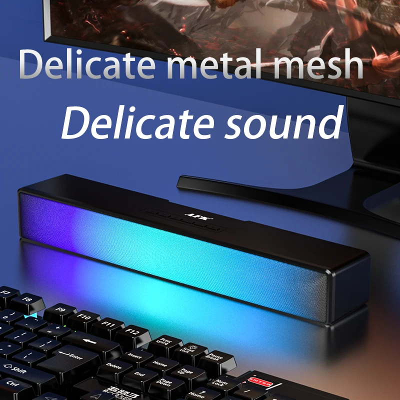 AFK RGB Colorful Bluetooth Soundbar Speakers Wireless USB Powered Laptop Desktop Monitor Speakers for PC Smartphone Ipad Table