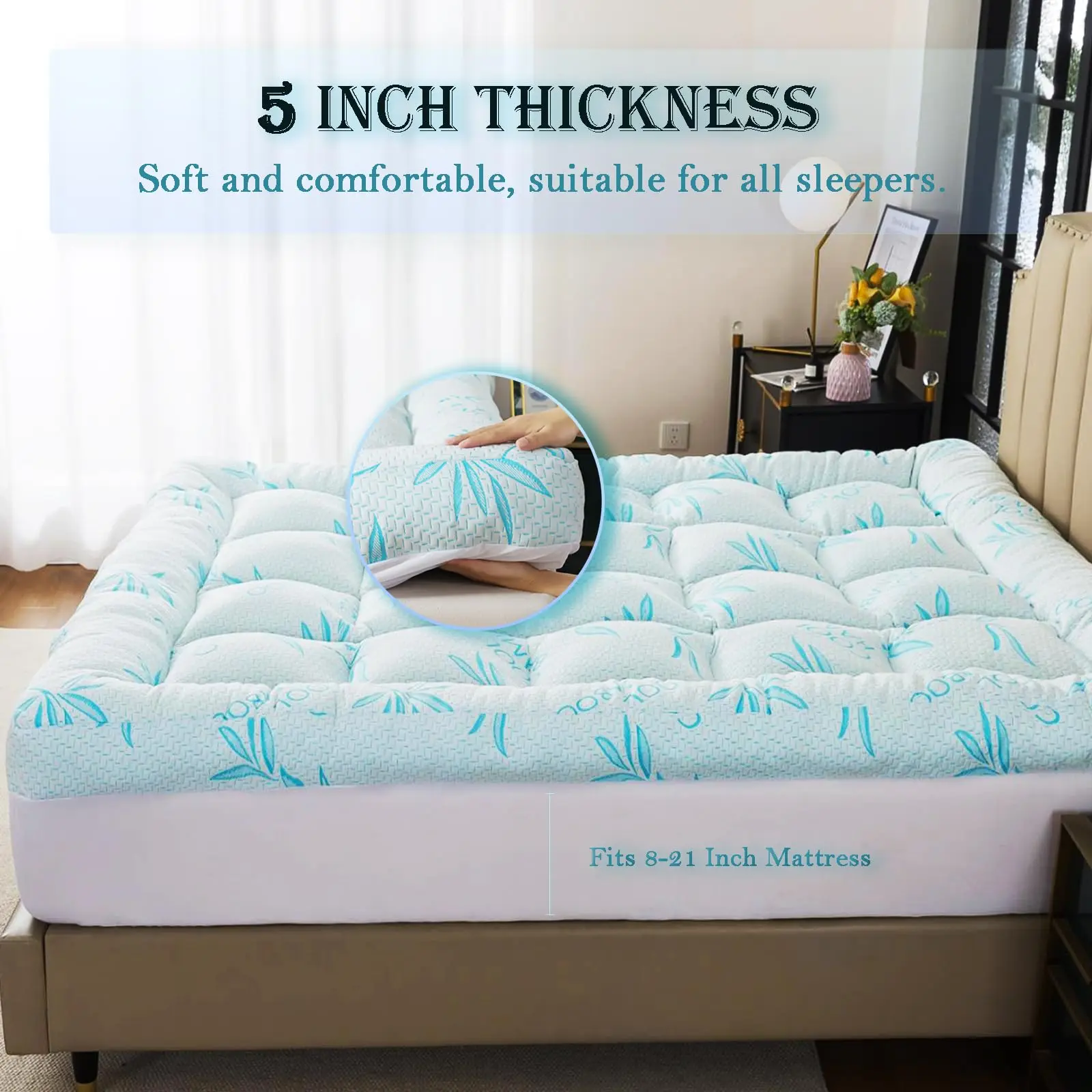 Memory foam mattress topper bamboo viscose fabric detail view