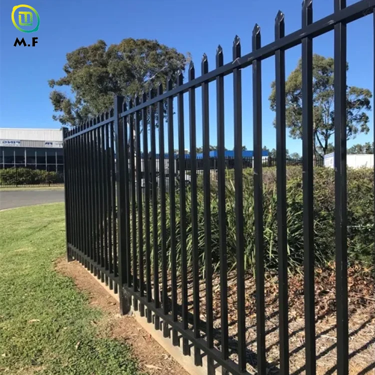 6ftx8ft Outdoor Residential Metal Fence Panel Black Square Tube Zinc Steel Spear Top Picket Fence Ornamental Wrought Iron Fence