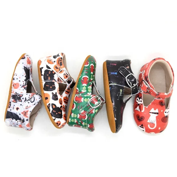 Готов к отправке рождественской детской обуви T-bar фабричная прямая Праздничная кожаная обувь для