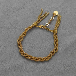 French-style Vintage Brass 18K Gold Plated Twisted Braid Bracelet for Party High-end Unisex Jewelry