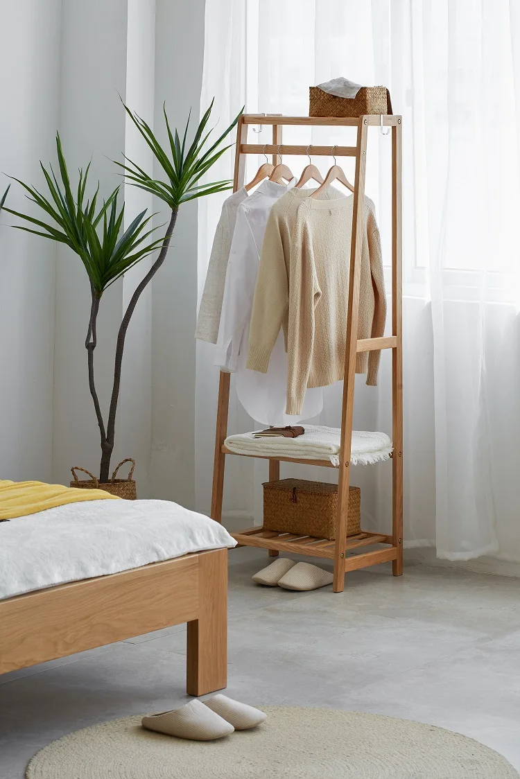 Modern Nordic Solid Oak Wood Coat Hanger Racks for Wardrobes