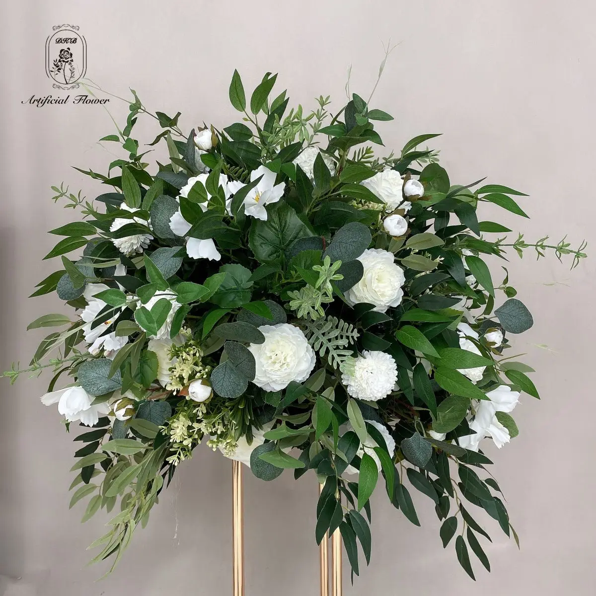 DKB Artificial Factory Customized Real Touch White Rose Greenery Leaves Flower Ball for Decor