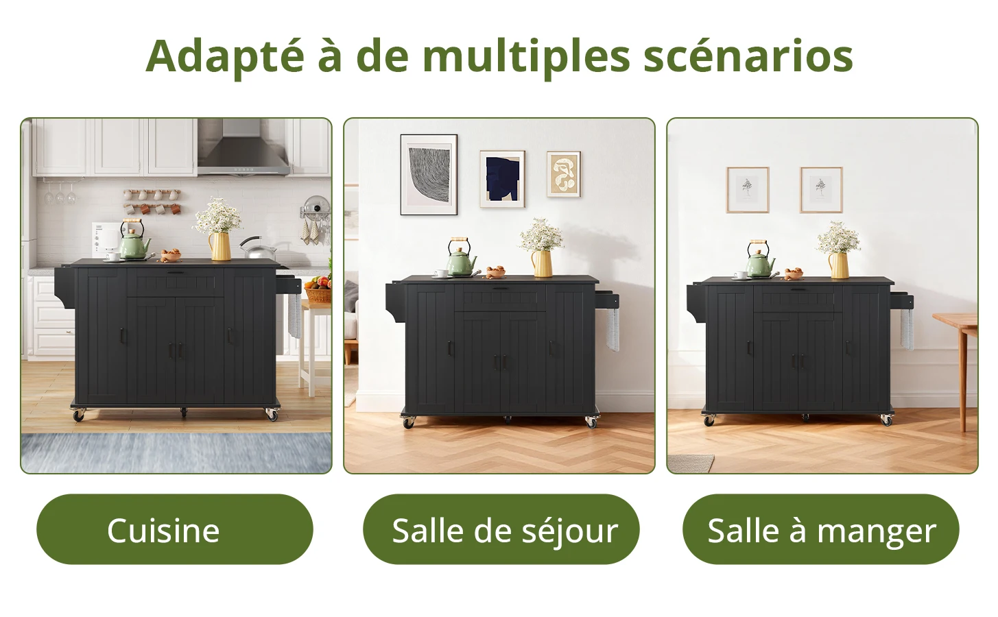 Chariot de cuisine avec design de rangement polyvalent