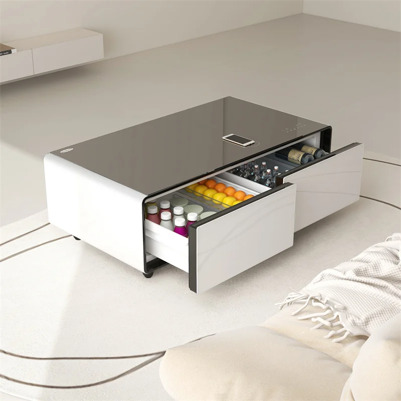 TB135 Smart Coffee Table with Cooling Drawers Wireless Charging Speakers LED Light Fridge Coffee Table