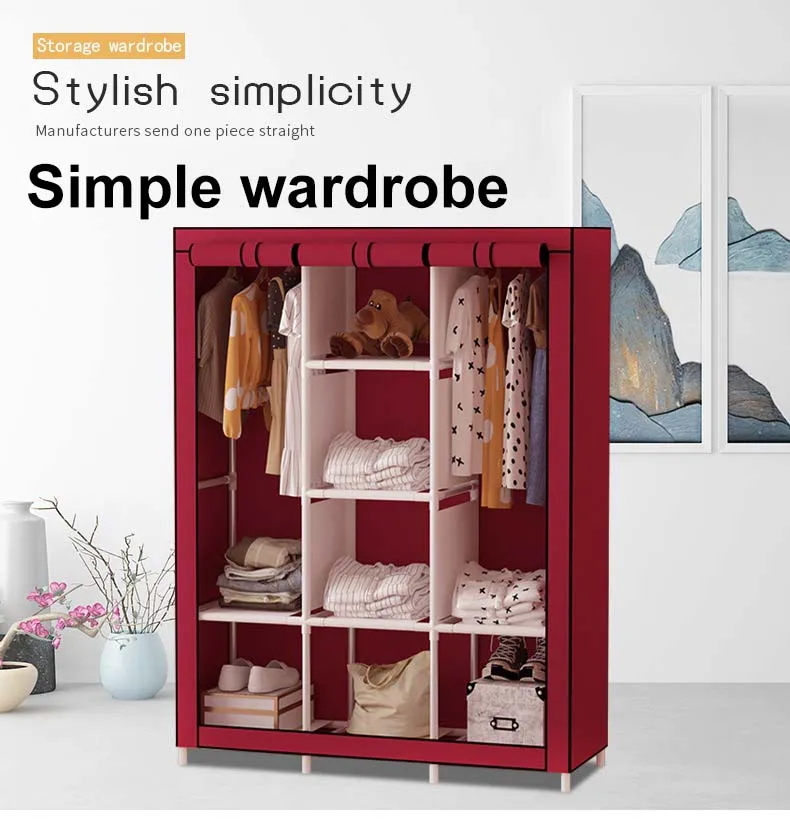 Eco-friendly Portable Wardrobe Clothes Storage Metal Pipe and Non-Woven Fabric Furniture for Home Use