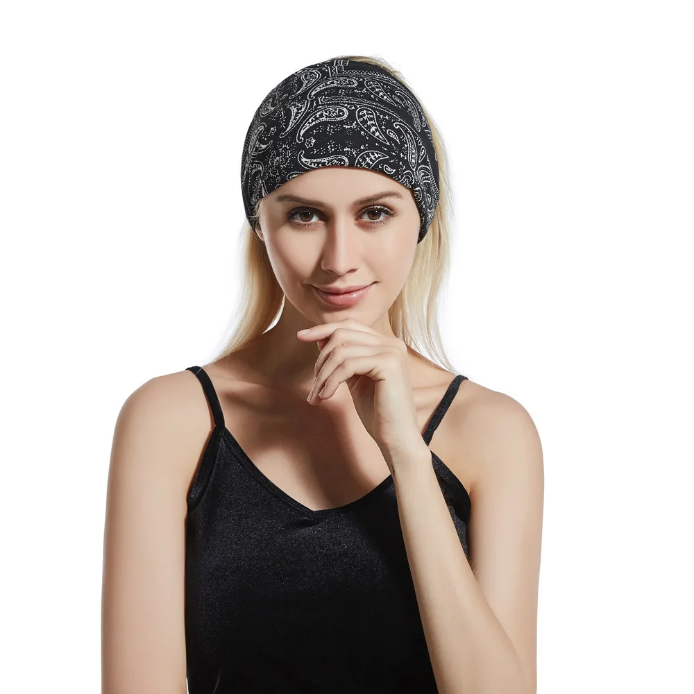Sport Yoga Print Floral Elastic Turban Head Wrap Wide Knotted Hair