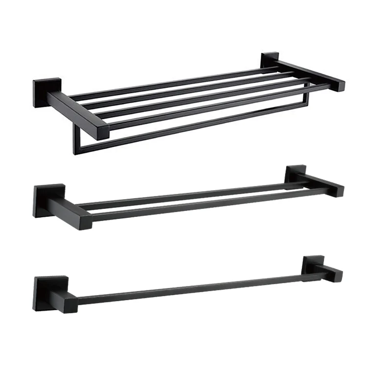 Stainless Steel Bathroom Hardware Set Black Matte Paper Holder Toothbrush Holder Towel Bar Bathroom Accessories