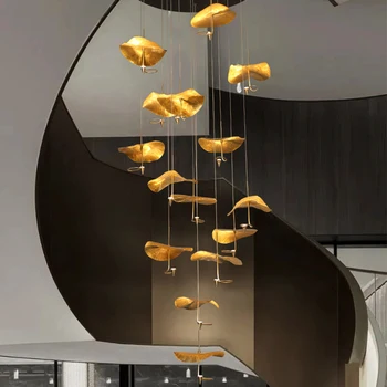 Modern industrial dining room pendant lamp Designer stair Creativity Leaf Shape Decor Restaurant Hanging Brass Light