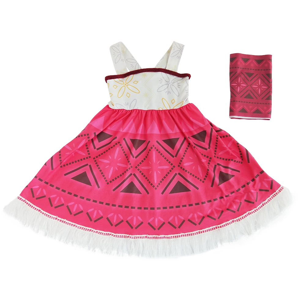 2024 Latest Moana Princess Cosplay Halloween Adventure Girls Dress Suits Beach Necklace Pocahontas Movie Kids Party Clothes