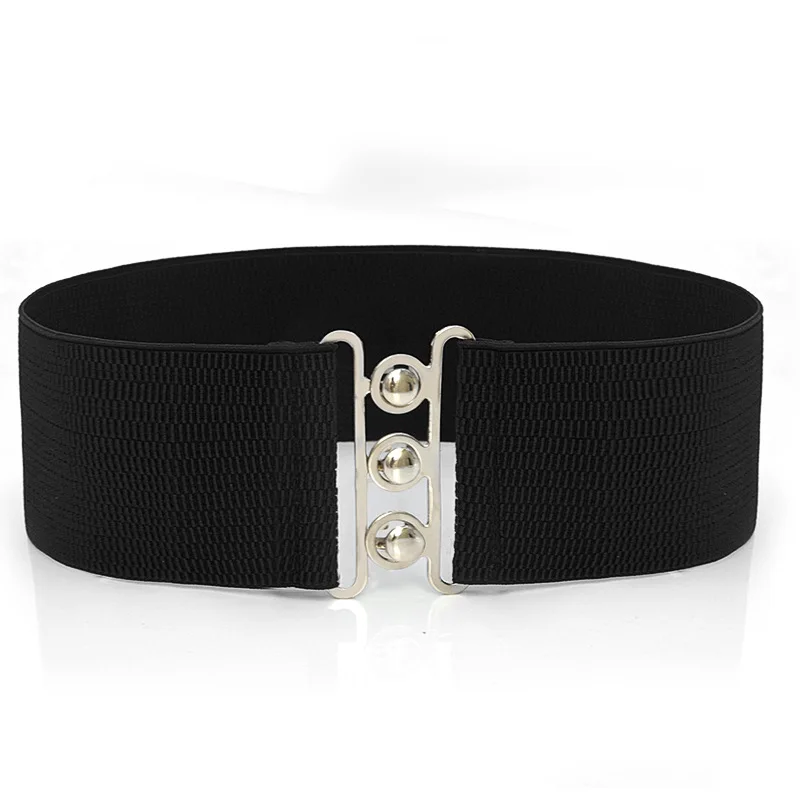 Wide Elastic Waist Belt - Retro Vertical Clasp Buckle display picture 2