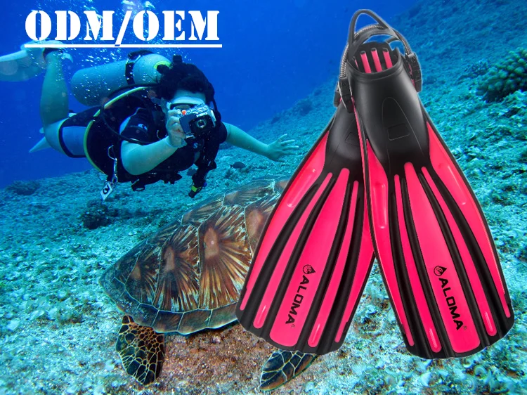 Aloma Hot selling insurance diving flipper adjustable strap firm swim long scuba diving fins details