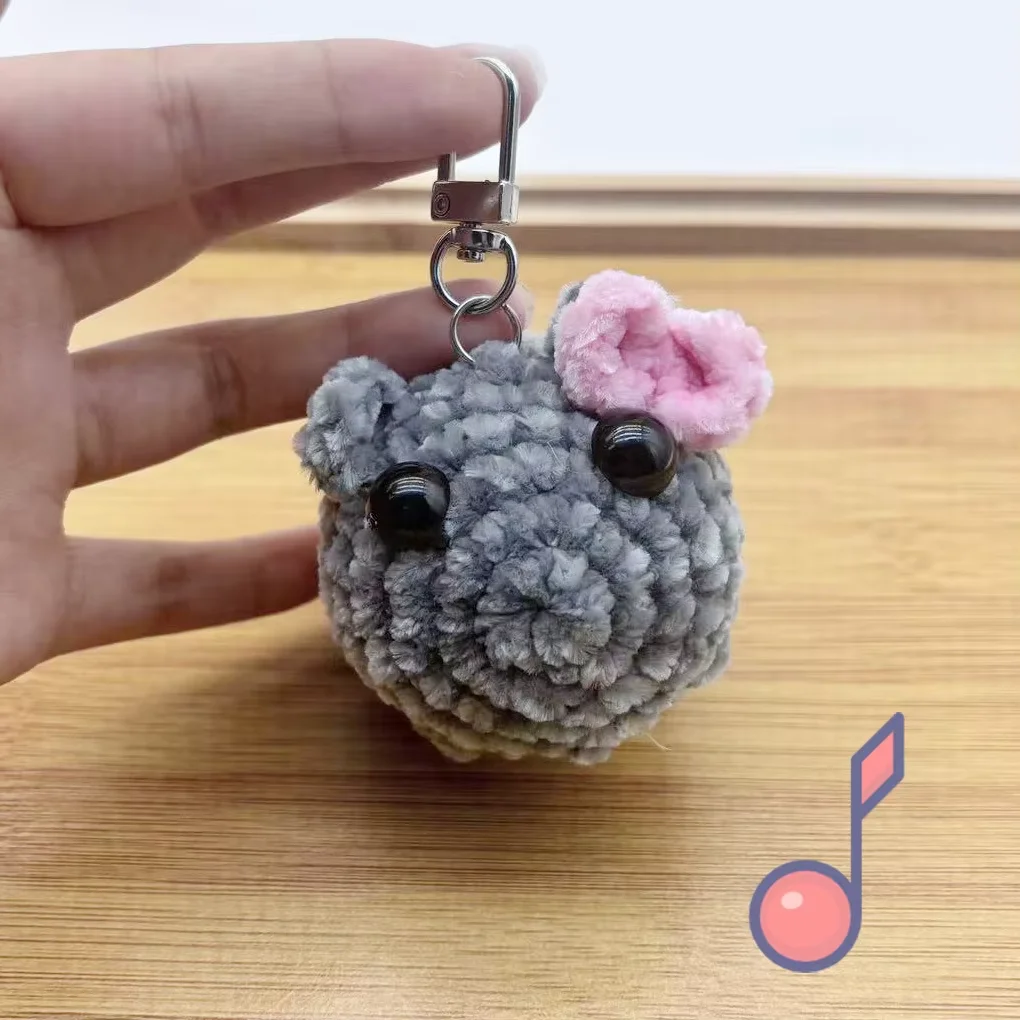 SAD HAMSTER Portachiavi Criceto Peluche All'Uncinetto - 2 Pezzi In Confezione Regalo Con Biglietto, Grigio