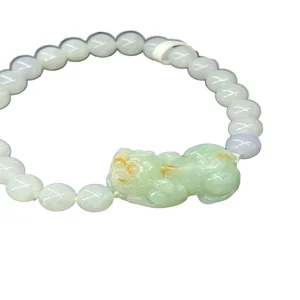 Elegant Vintage Floating Flower Beaded Bracelet with Natural Jadeite Hand String Design for Gift