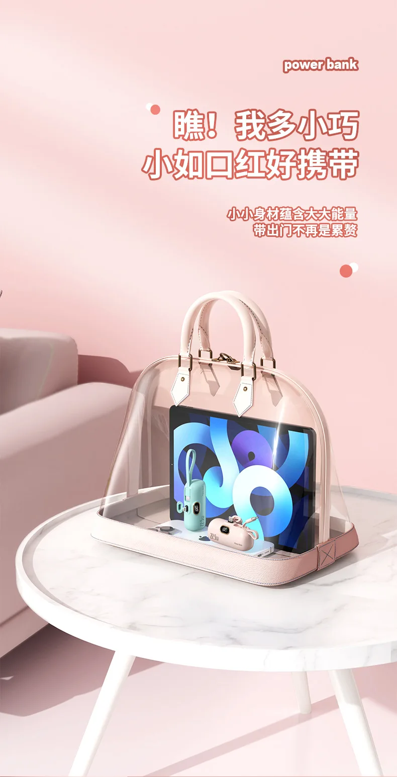 2024 New Design Mini Capsule Powerbanks 22.5w Super Fast Charge 2in1 5000mah 10000mah Large Capacity Portable Power Bank