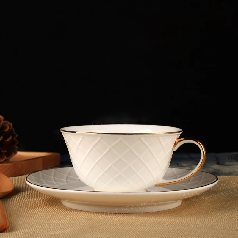 porcelain cup and saucer with gold design 220cc tea cup embossed design elegent with spoon coffee cup and tea set