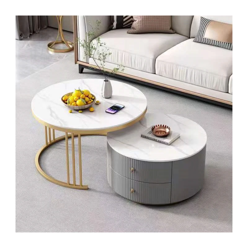 Modern Tawny Glass Coffee Table with Rock Panel Small Household Simple Telescopic Size for Living Room or Bedroom