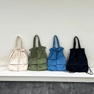 New Korean Version Trendy Canvas Single Shoulder Bags Female Niche Pleated Backpack Girls Casual Large Capacity Tote Bag