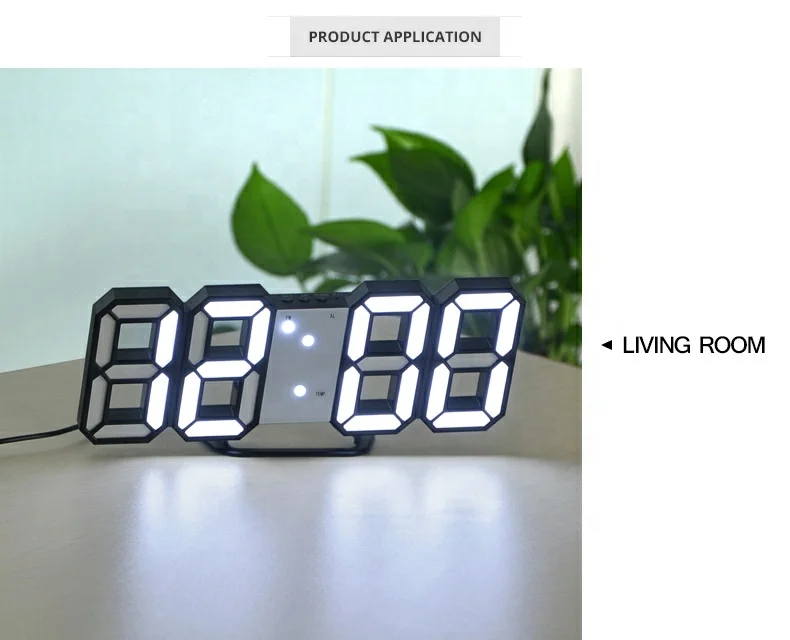 LED 3D Digital Timer Alarm Clock Single Face Brightness Adjustable for Table Wall Warehouse Office Living Room Nightlight Watch