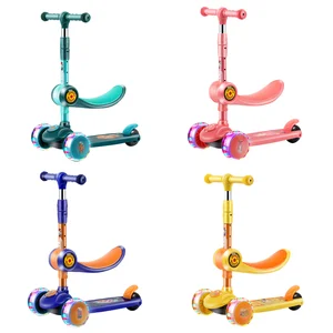 3-in-1 Kids 3-Wheel Foot Pedal Kick Scooter Foldable Steel Skateboard with 3-Gear Handlebar Adjustment for Children