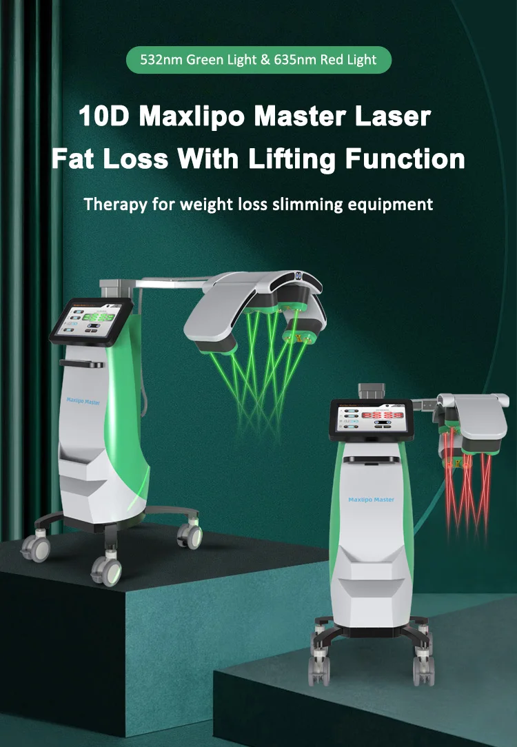 Professional Cold Laser 635nm 532nm Red/Green Light 10D Lipo Slimming Machine Stationary Standing Weight Loss Device